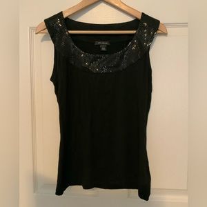 St John Sequin Shimmer Black Tank Top Sleeveless Size S